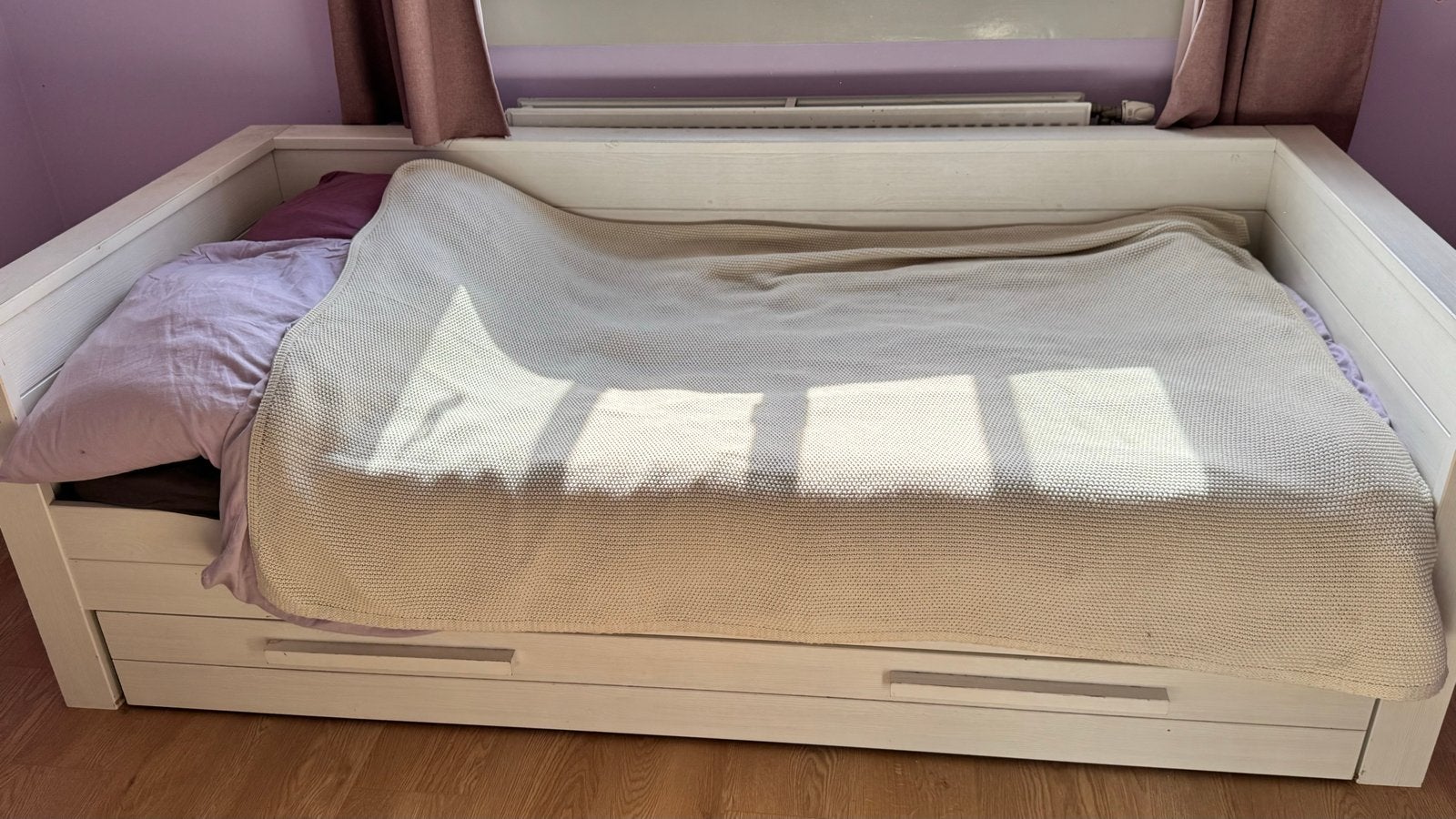WOOOD bedbank Dennis grenen wit 73x101x219 cm, Ophalen, Gebruikt, Eenpersoons, Wit