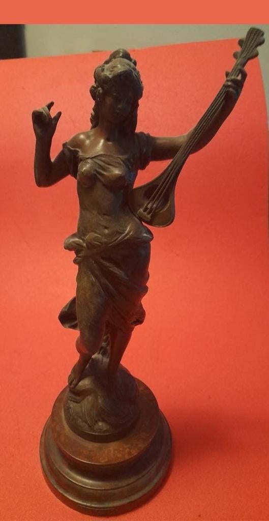 Antiek samac beeld vrouw met instrument, Ophalen of Verzenden