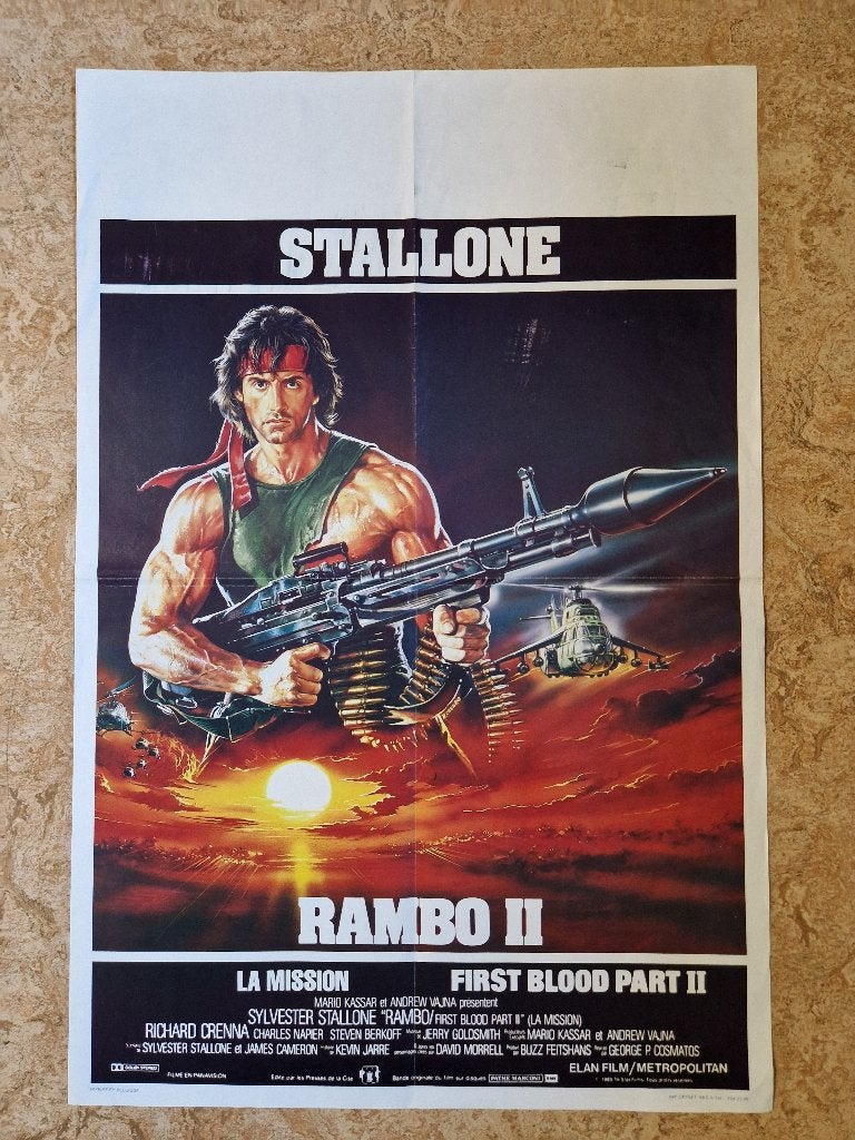 filmaffiche Sylvester Stallone Rambo 2 filmposter, Verzamelen, Ophalen of Verzenden, A1 t/m A3, Film en Tv, Rechthoekig Staand