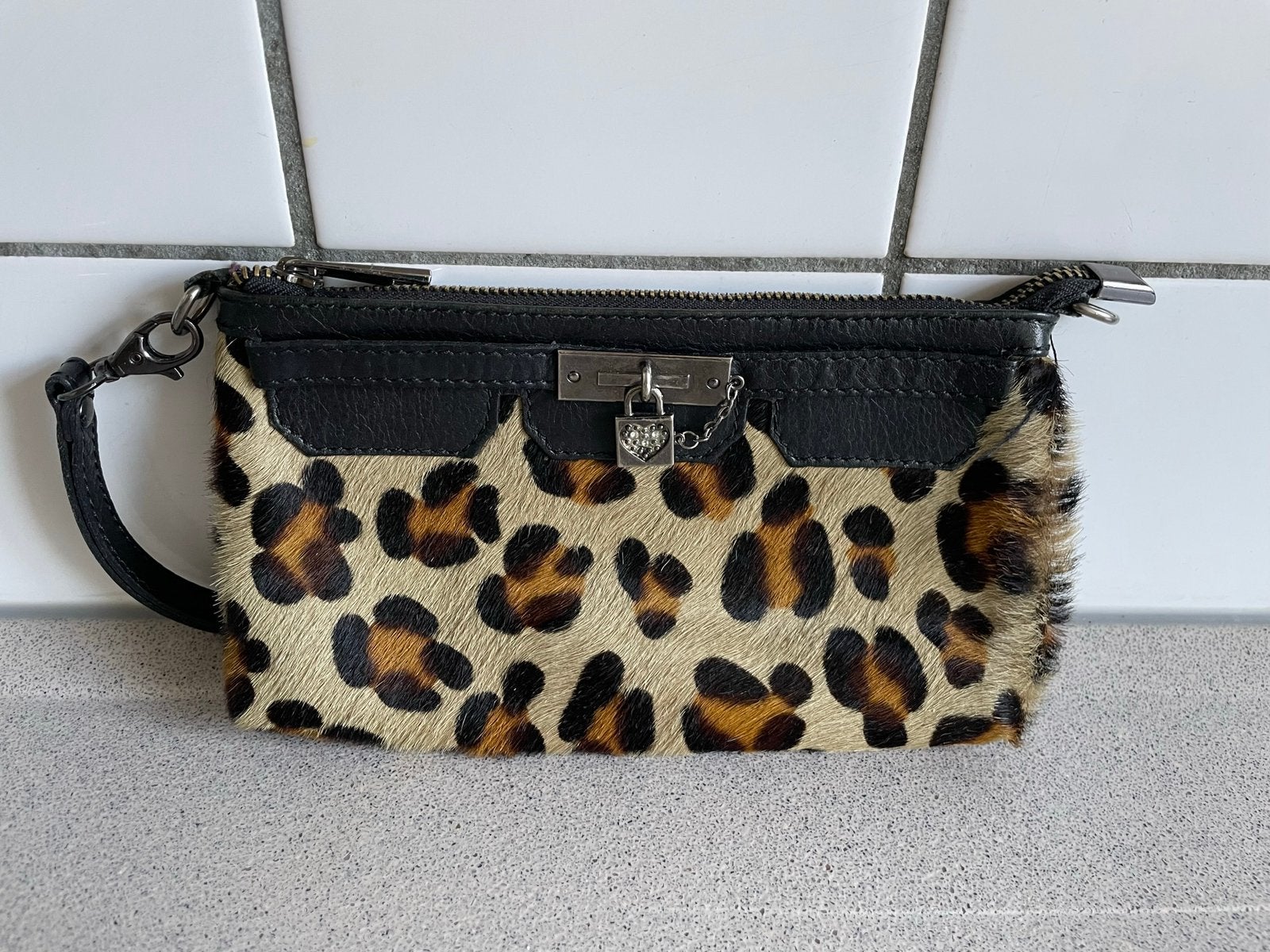 Panter etui lederen tas leer portemonnee toilettas clutch, Ophalen of Verzenden, Zo goed als nieuw, Bruin