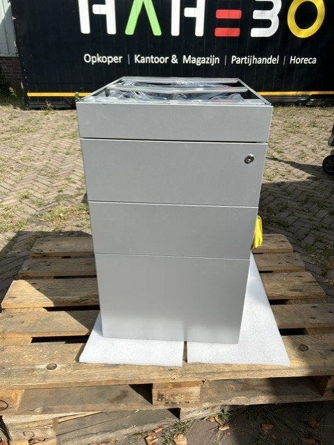 Zilverkleurig ladeblok met 4 laden- kantoor- afsluitbaar, Overige materialen, Minder dan 50 cm, 75 cm of meer, Nieuw