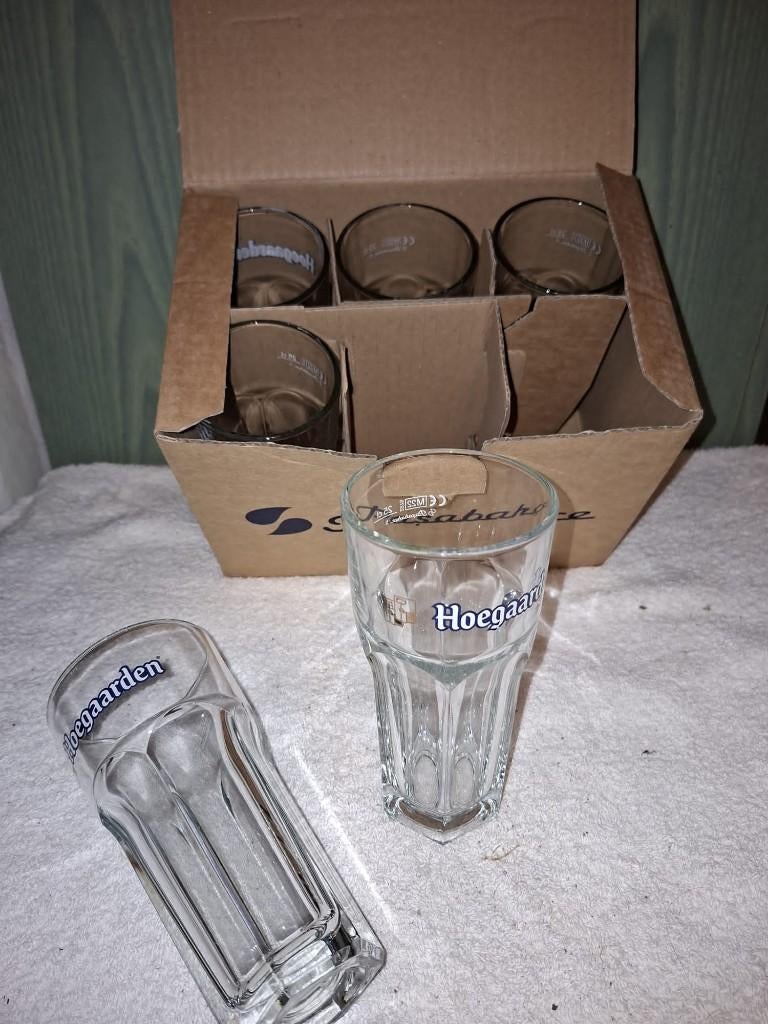 6 glazen Hoegaarden, nieuwstaat, Ophalen of Verzenden, Zo goed als nieuw, Glas of Glazen, Overige merken