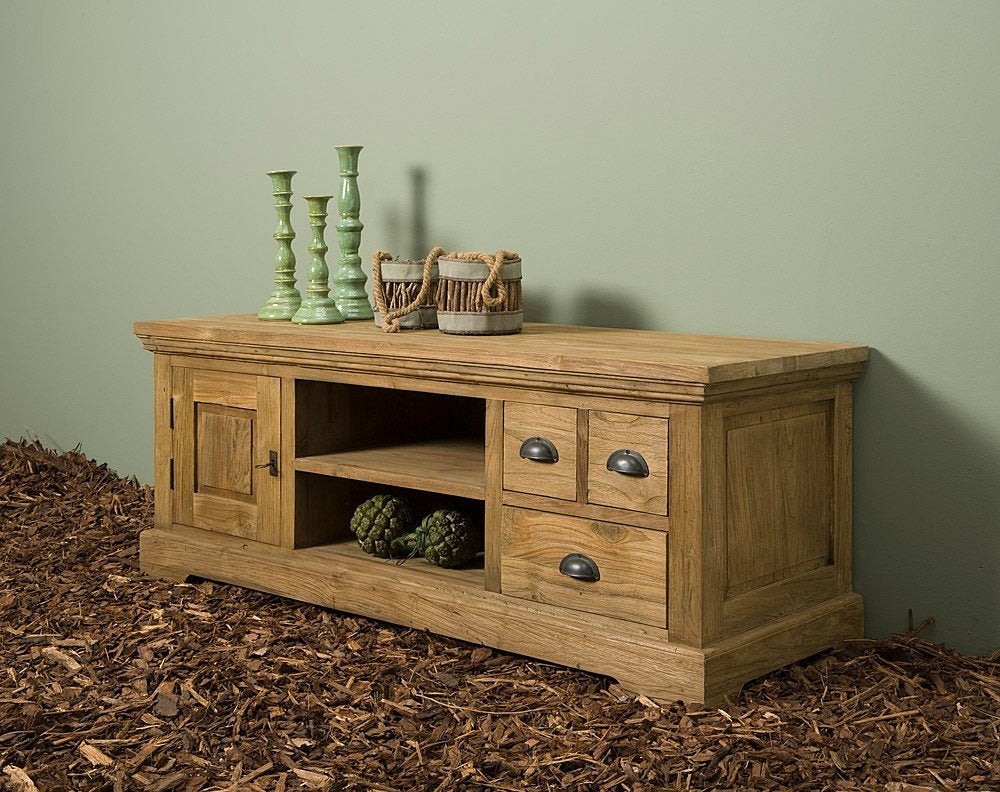 *ACTIE* Tv Meubel Bologna Teak Hout Gratis Bezorgd (1), 100 tot 150 cm, Teakhout, Nieuw, Ophalen of Verzenden