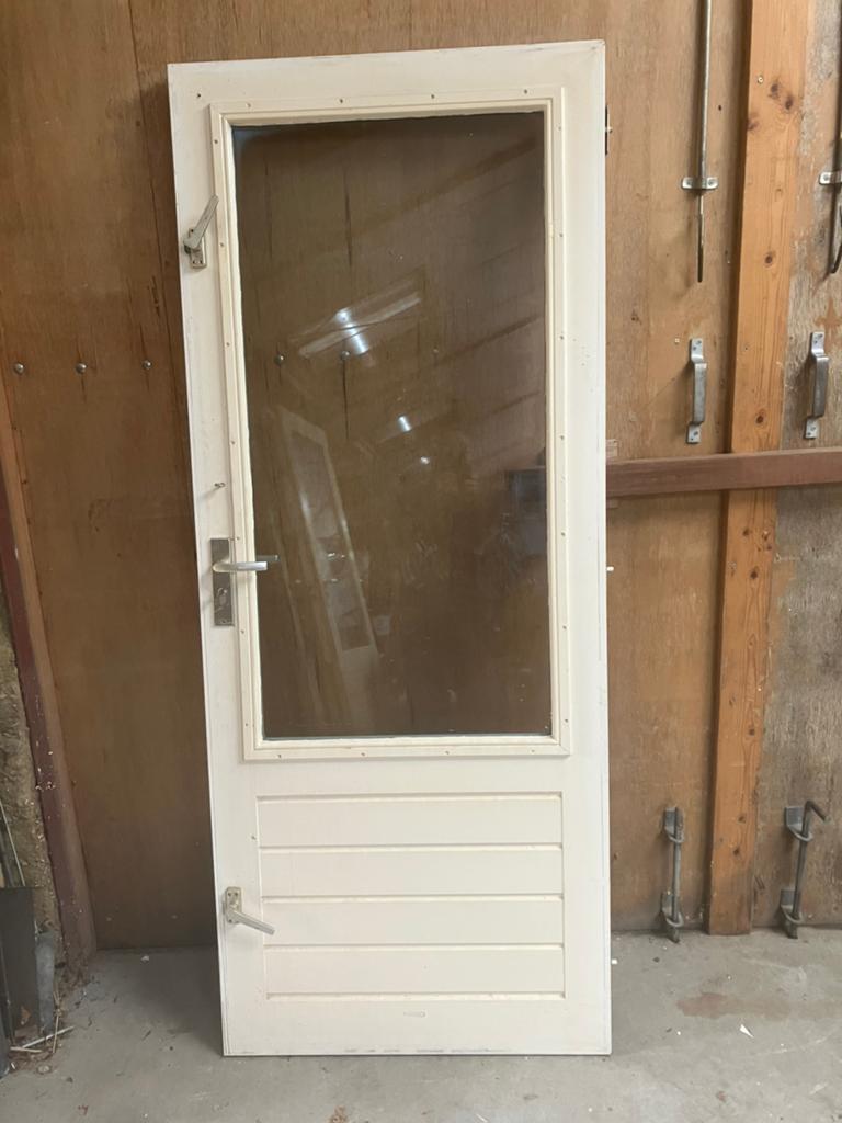Hardhouten buitendeur met dubbel glas en cilinderslot, Doe-het-zelf en Verbouw, Deuren en Horren, Ophalen, Gebruikt, 80 tot 100 cm