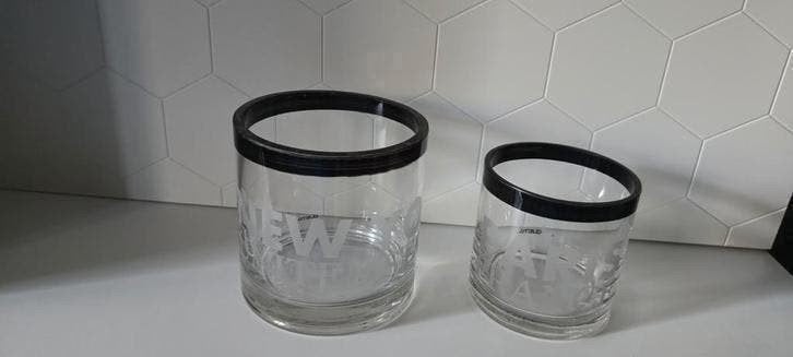 2 kandelaar set New York Paris kandelaars glas, Ophalen of Verzenden, Zo goed als nieuw, Overige materialen