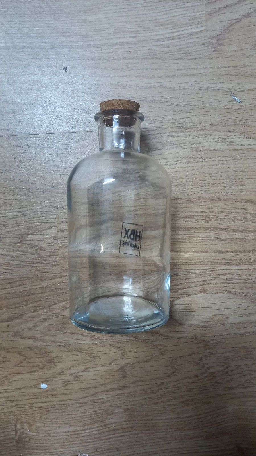 Glazen fles met kurk - 17 cm hoog, Ophalen of Verzenden, Gebruikt, Transparant, Glas