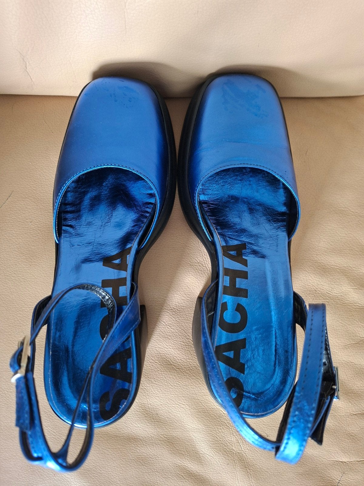 Mooie blauwe lederen Sacha blokhakken maat 37, Ophalen of Verzenden, Nieuw, Blauw, Sandalen of Muiltjes