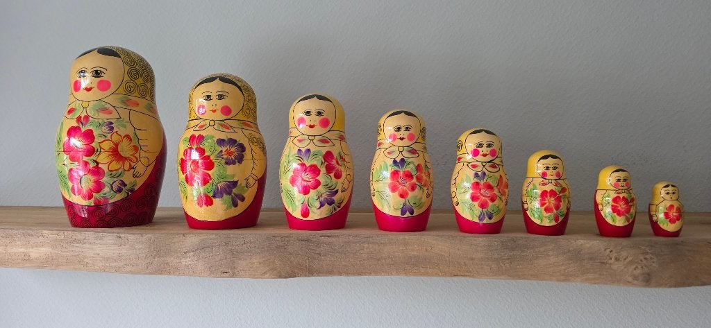 Russische Matroesjka poppetjes, set van 8, handbeschilderd, Ophalen of Verzenden