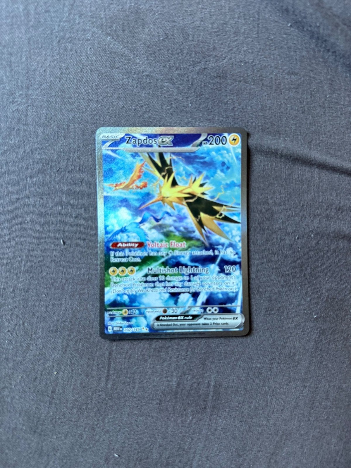 Zapdos EX mew 202 Pokémon kaart - Full Art Foil, Ophalen of Verzenden, Zo goed als nieuw, Losse kaart, Foil