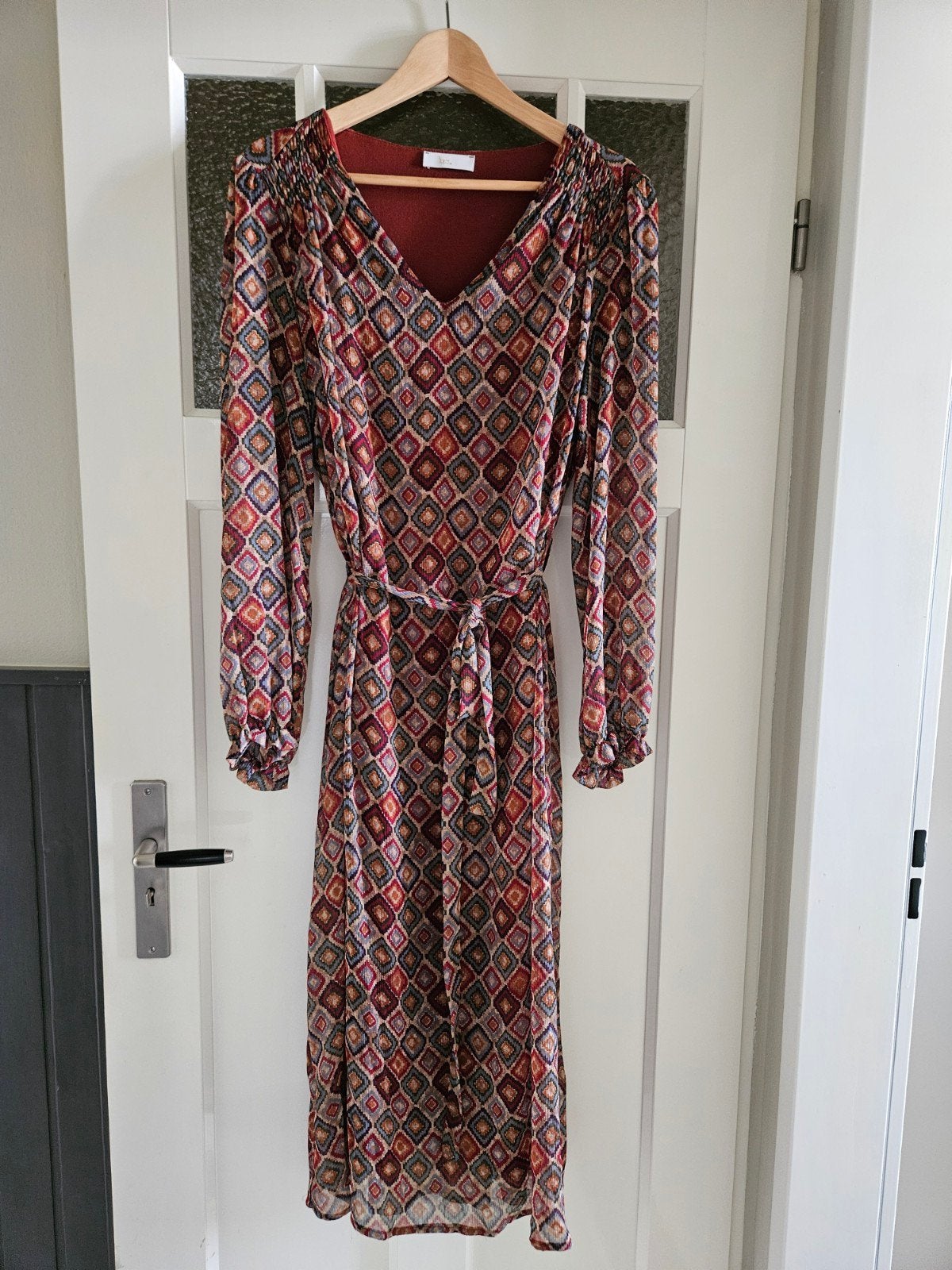 Retro jurk met warme print en ceintuur - Maat 46, Signe Nature, Maat 46/48 (XL) of groter, Zo goed als nieuw, Onder de knie