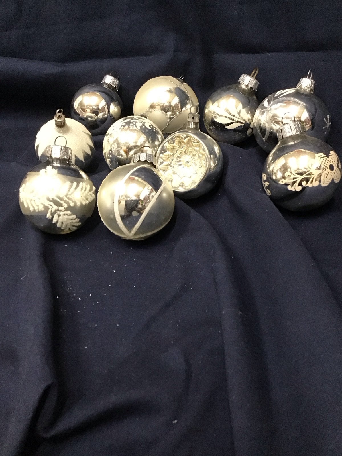 Vintage zilverkleurige glazen kerstballen, Ophalen of Verzenden, Gebruikt