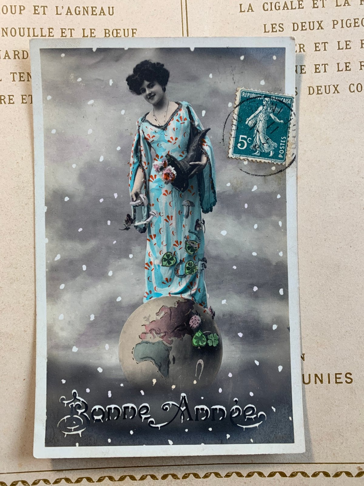 1911 Bonne Année - dame op wereldbol (VA), Ophalen of Verzenden, Voor 1920, Gelopen, Feest(dag)