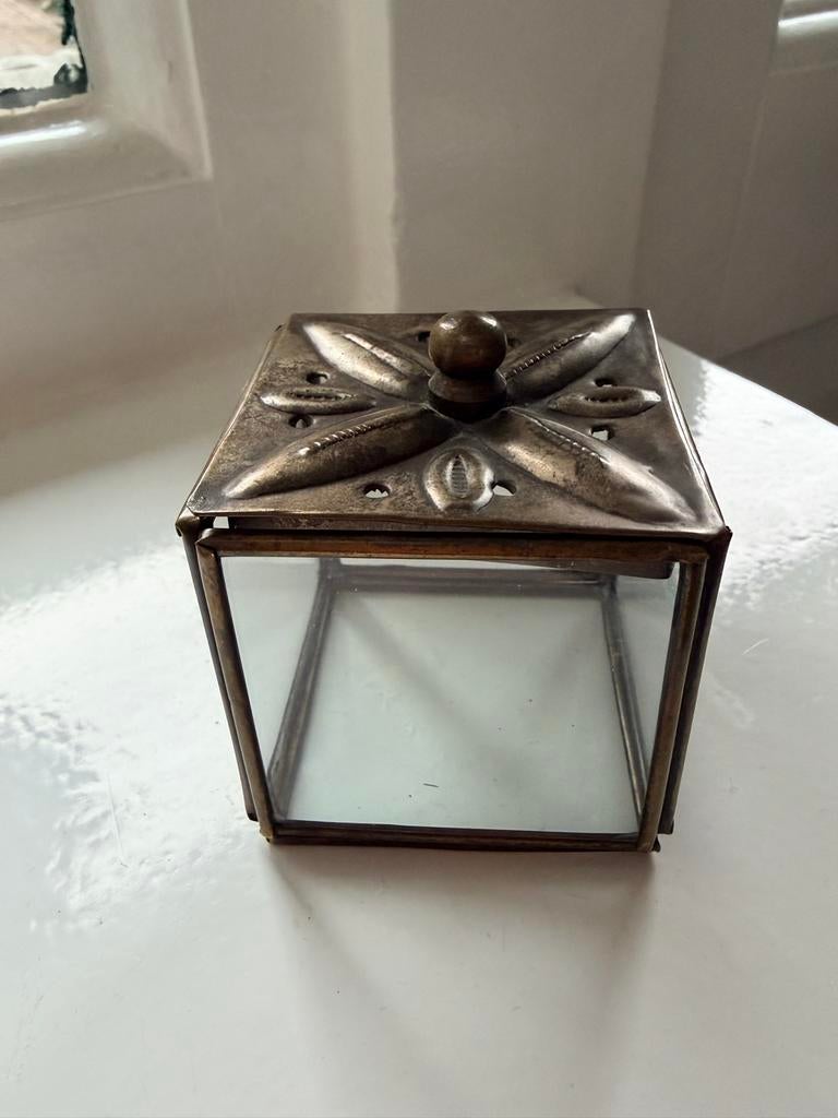 Vintage Ringendoosje Bruiloft - Glas en Metaal, Antiek en Kunst, Ophalen of Verzenden