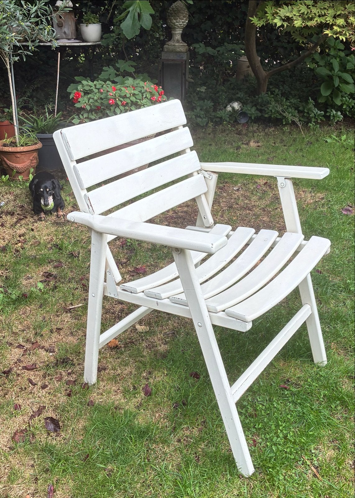4 Witte houten terrasstoelen, nauwelijks gebruikt, Tuin en Terras, Tuinstoelen, Ophalen of Verzenden, Zo goed als nieuw, Hout