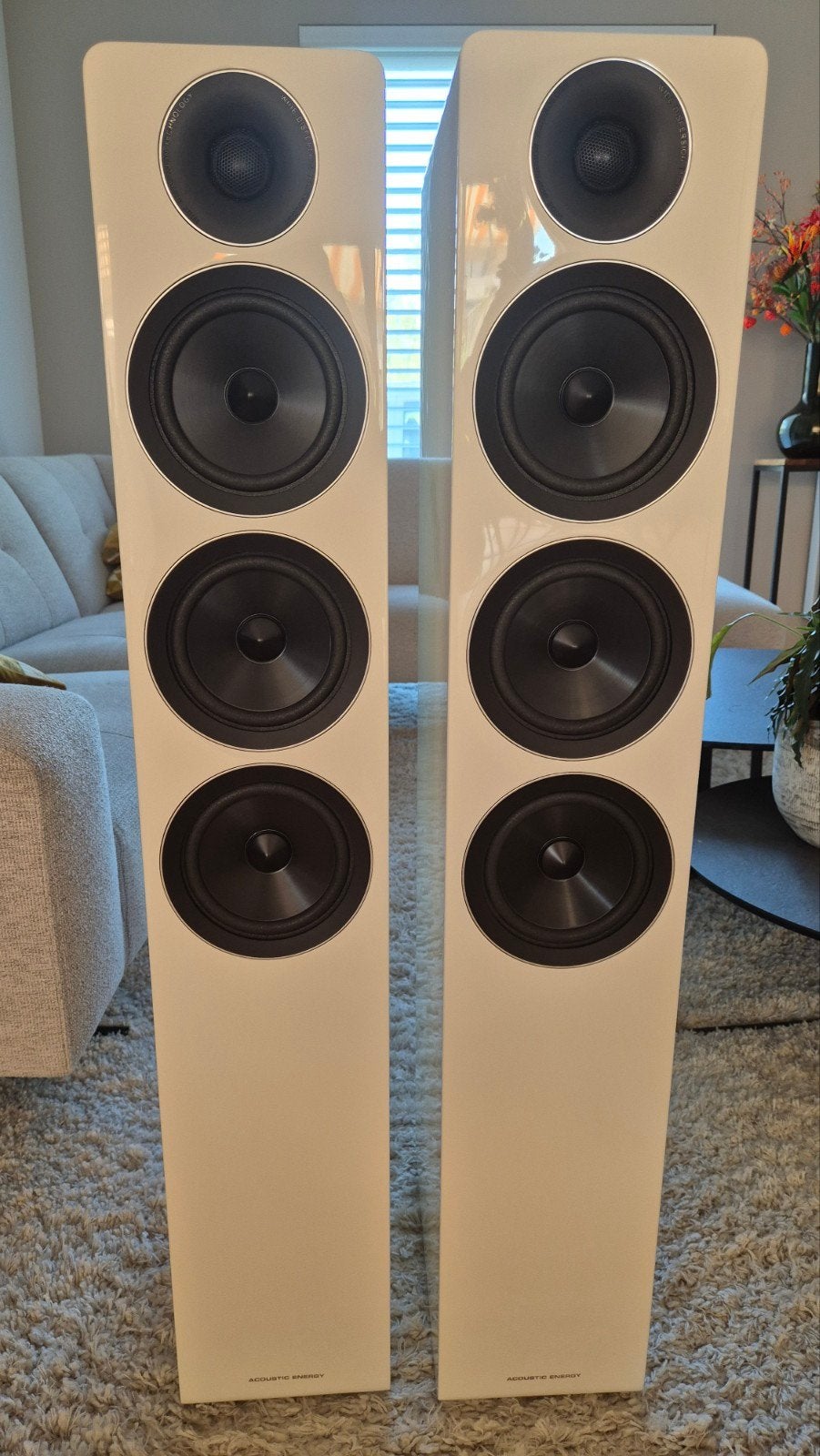 Acoest Energy AE320 hoogglans witte luidsprekers, Ophalen, Zo goed als nieuw, Overige merken
