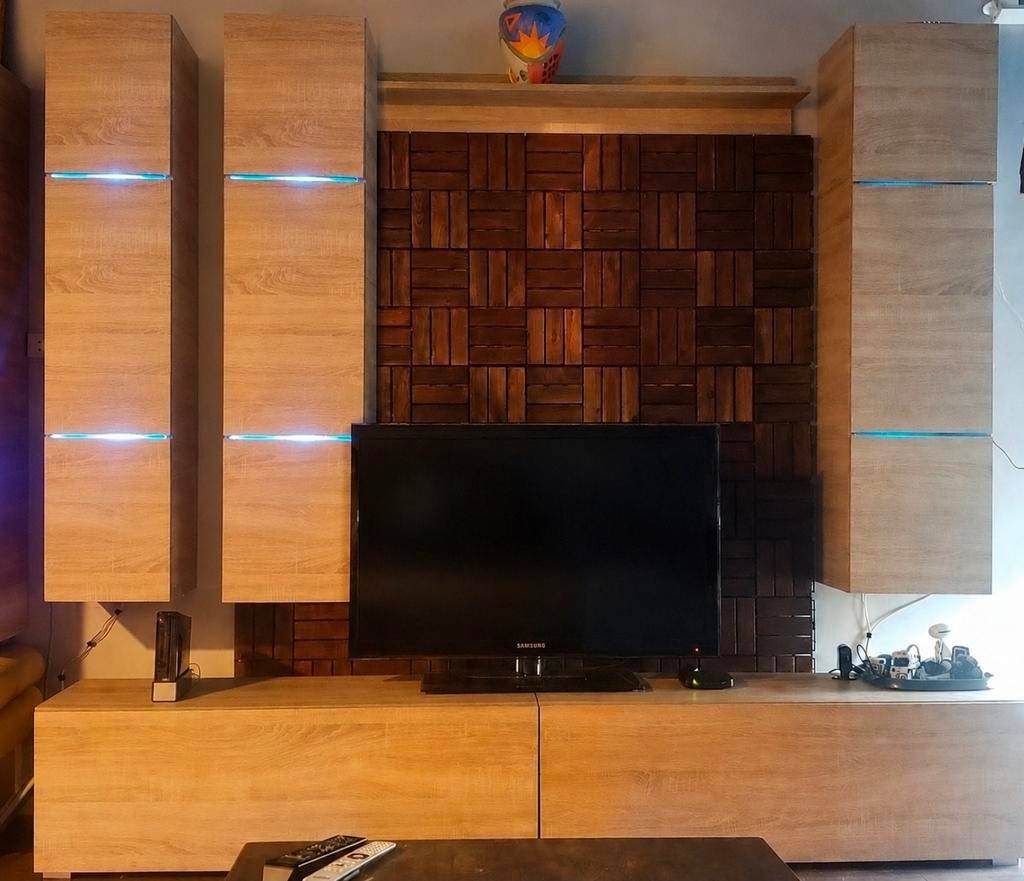 Moderne Zwevende TV-Wandmeubel – 7-delige Set – Eikenhout, Huis en Inrichting, Kasten | Televisiemeubels, Eikenhout, Ophalen of Verzenden