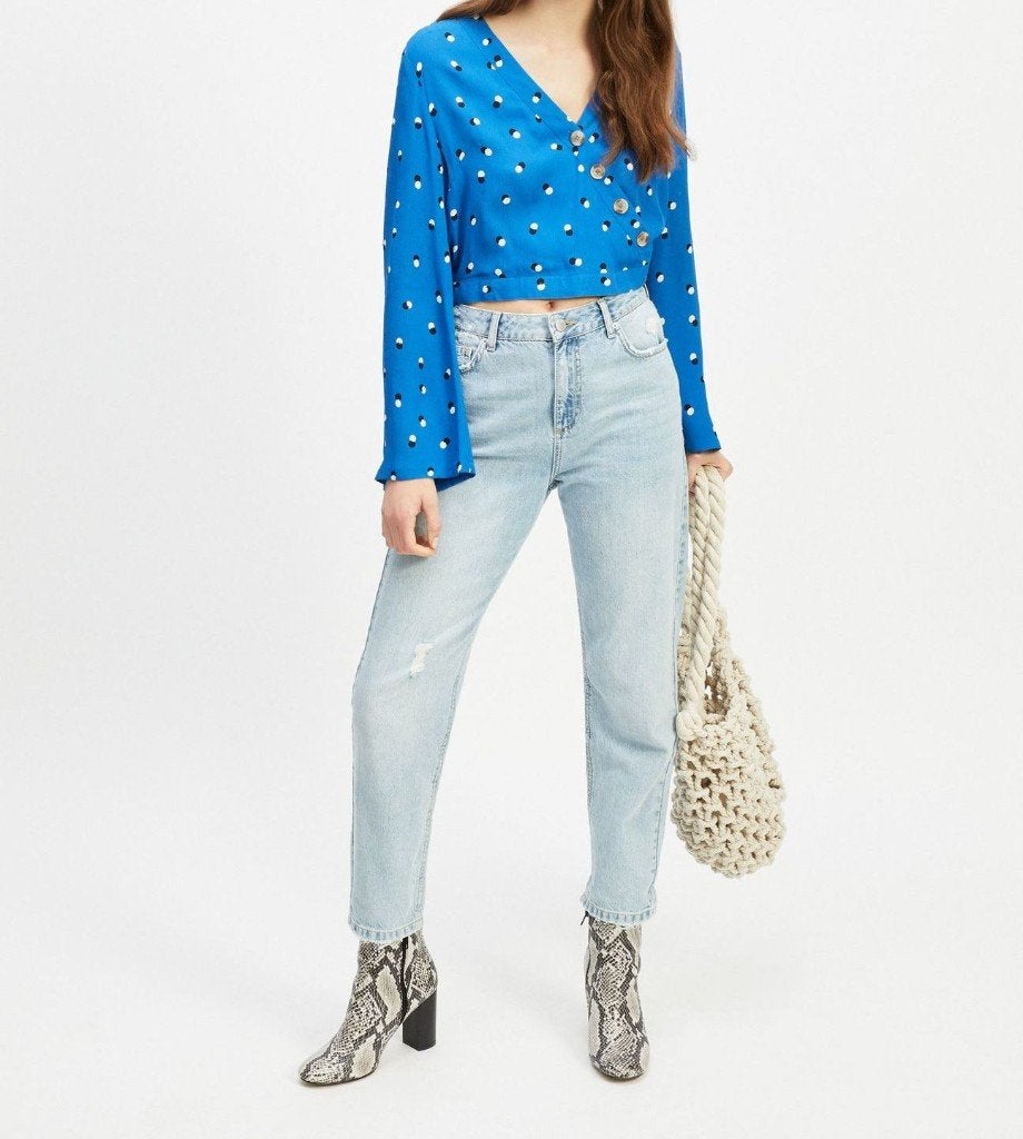 Blue polka dots print wrap top (Miss Selfridge), Blauw, Nieuw, Ophalen of Verzenden, Maat 34 (XS) of kleiner