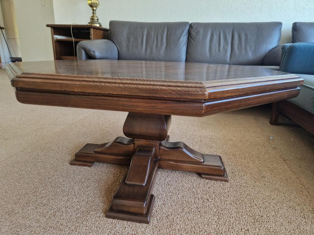Zeshoekige eikenhouten salontafel, Ophalen, Gebruikt, Eikenhout, Overige vormen