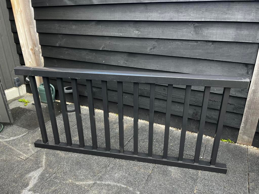 Luxe houten terras hekwerk + 2 poorten donker grijs, Ophalen, Met poort, Gebruikt, Tuinhek