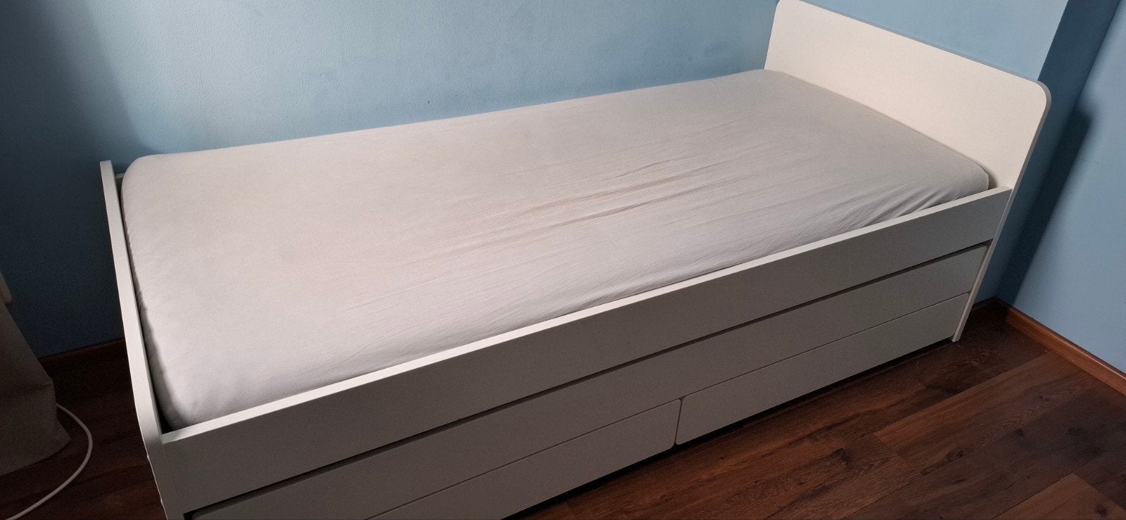 Uitschuifbaar bed met opberglades - Wit, Ophalen, Gebruikt, 90 cm, Wit