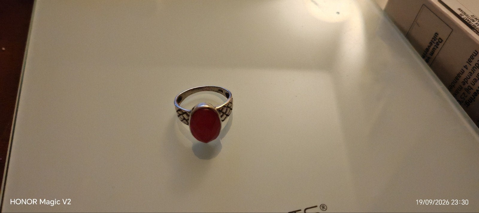 Zilveren Dark Pink Ruby ring maat 19, 19 tot 20, Ophalen of Verzenden, Zo goed als nieuw, Dame of Heer