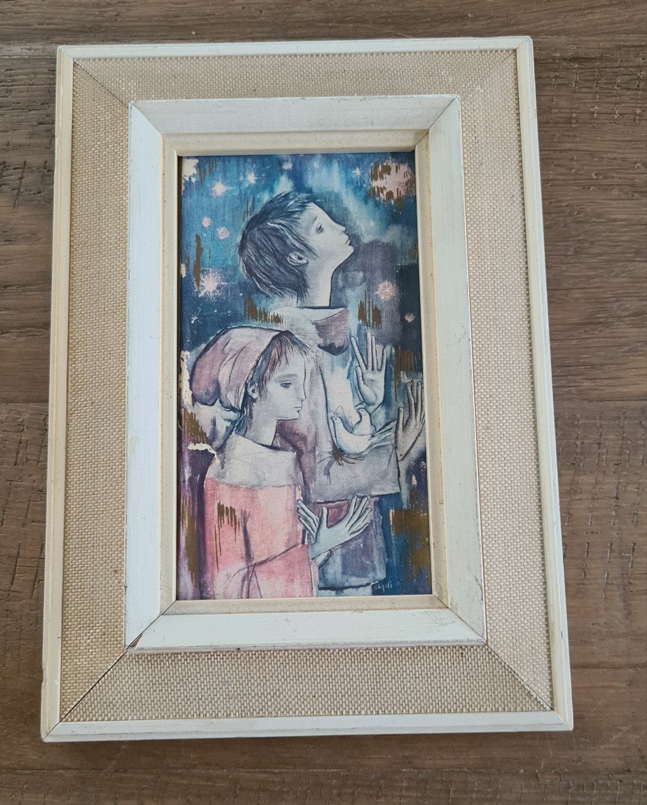 Vintage ingelijste print 10x15 cm religieus, Antiek en Kunst, Kunst | Schilderijen | Klassiek, Portret of Personen, Ophalen of Verzenden