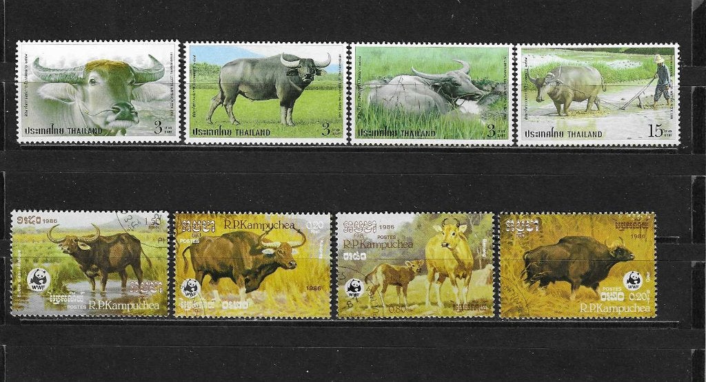 Postzegels ossen en buffels koeien thailand en kampuchea, Verzenden, Postfris, Zuidoost-Azië