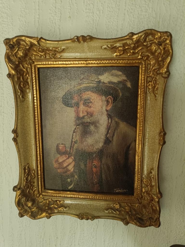 Oud portret van man met pijp - Gesigneerd Tauber, Ophalen of Verzenden