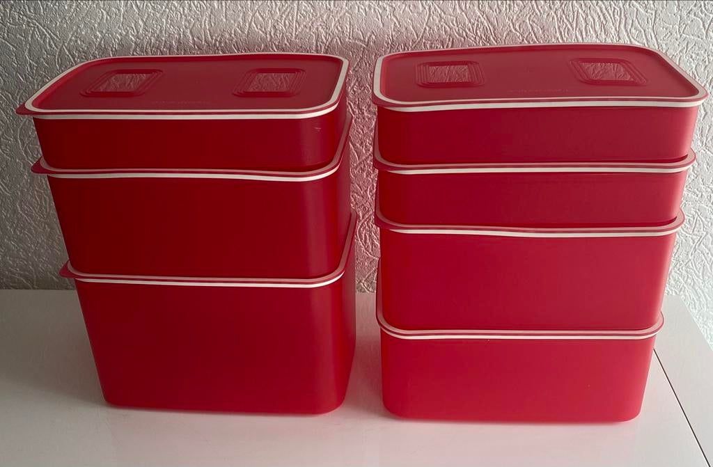 Tupperware Bewaar Bakjes Dozen Rood - 7 Delig Set, Verzenden, Gebruikt, Rood, Bak of Kom