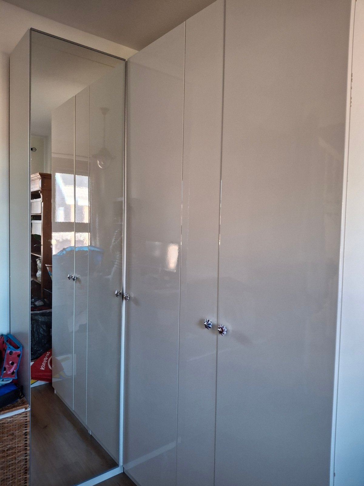 IKEA PAX Hoekkast met Hoogglans Deuren & Spiegeldeur, Huis en Inrichting, Ophalen, Gebruikt, Modern, functioneel, 200 cm of meer