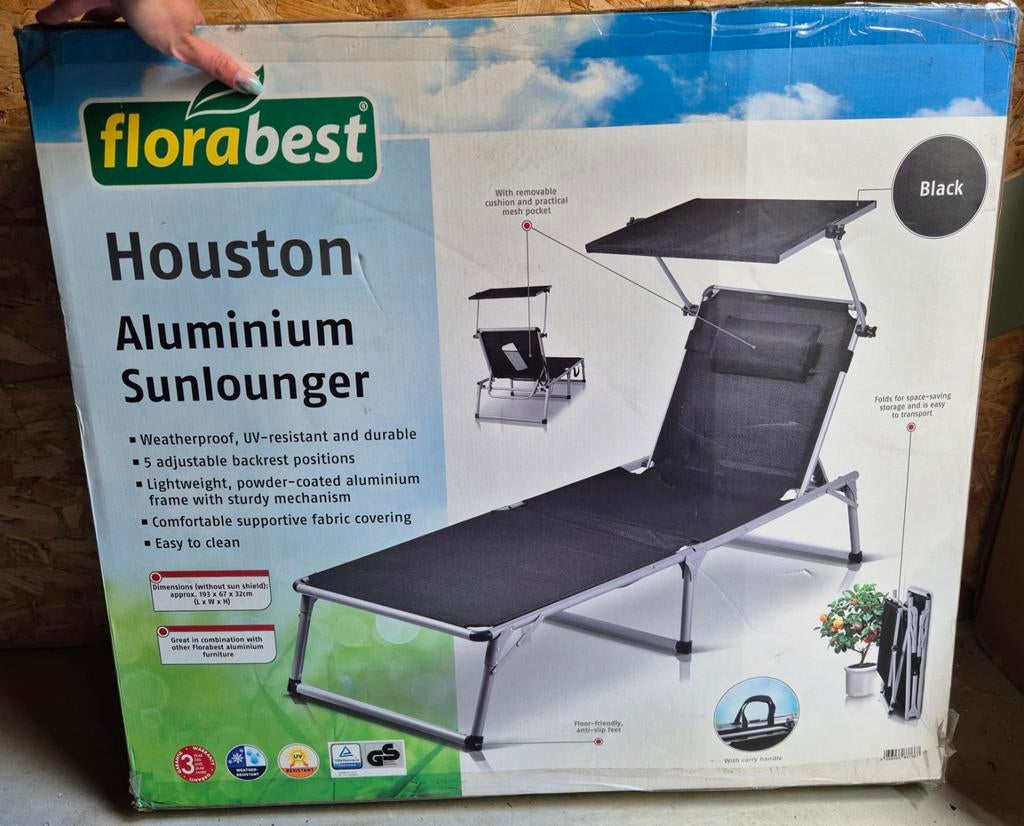 Nieuw ligbed met zonneklep, Tuin en Terras, Ophalen of Verzenden, Nieuw, Aluminium, Verstelbaar