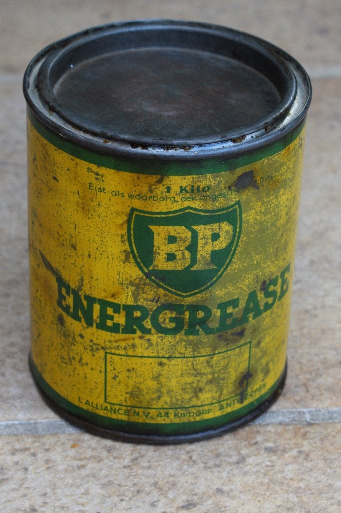 Belgische vet blik BP energrease olie 1930, Ophalen of Verzenden, Gebruikt, Reclamebord