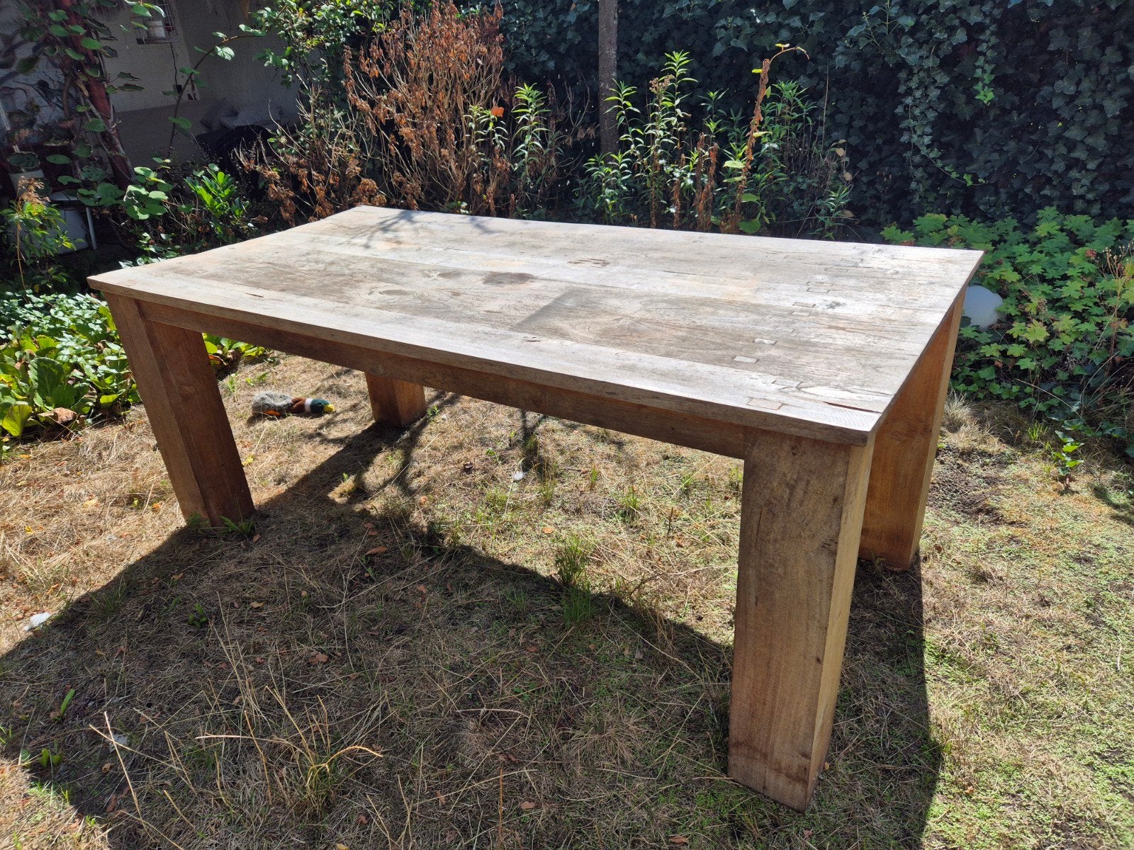 Robuuste teakhouten (tuin)tafel, Ophalen, Gebruikt, Teakhout, 50 tot 100 cm