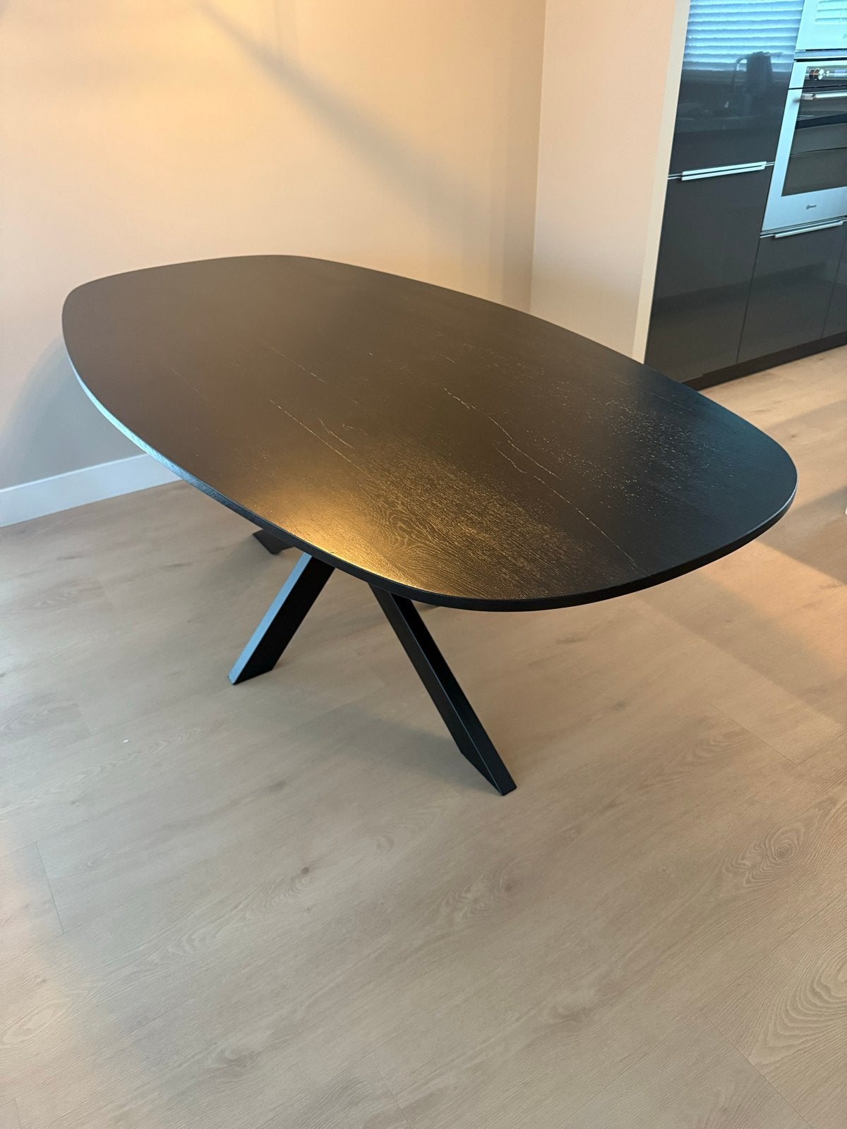 Deens Ovale eettafel zwart met spinpoot - 200x100 cm, Ophalen, Gebruikt, 100 tot 150 cm, 200 cm of meer