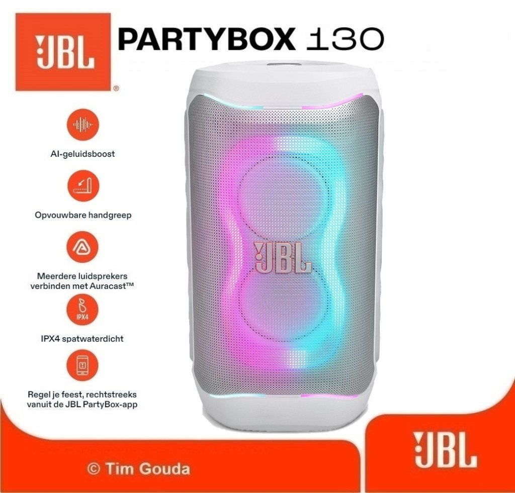 ✅ JBL Partybox 130 Wit - NIEUW, 150 watt of meer, JBL, Party speaker, Nieuw