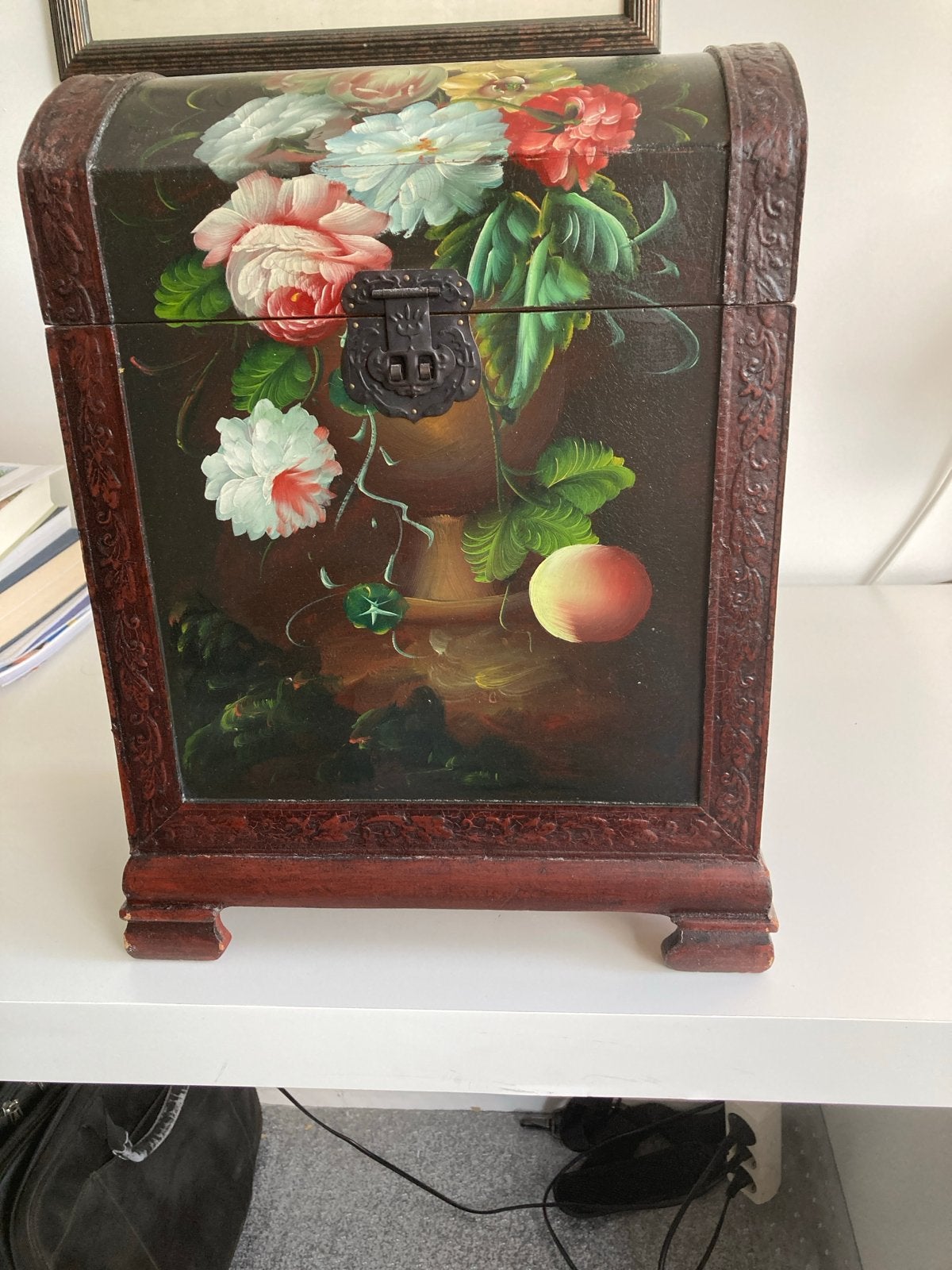 Vintage handbeschilderd houten kistje, Minder dan 50 cm, Gebruikt, Ophalen of Verzenden, 5 – 50