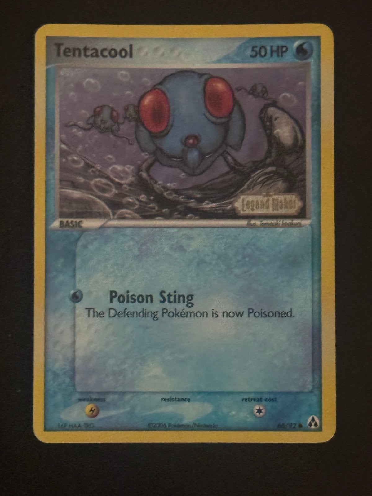 Tentacool EX Legend Maker 66/92 stamped rev holo., Ophalen of Verzenden, Gebruikt, Losse kaart