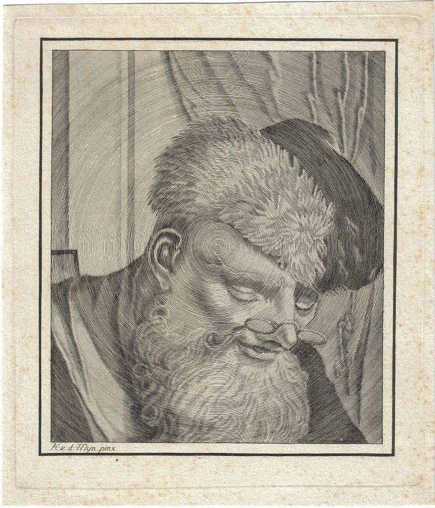 V. Metteli spiraalgravure "Man met Pince-Nez", ca. 1778, Antiek en Kunst, Ophalen, Overige technieken, Portret, Origineel