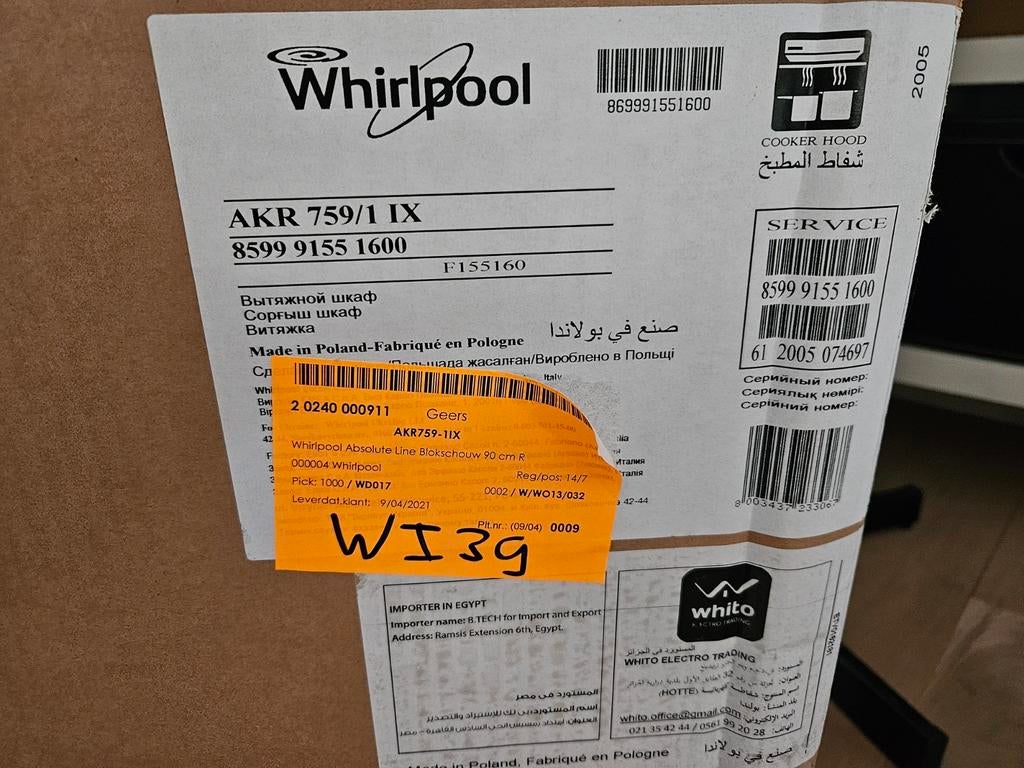 Afzuigkap Whirlpool. Nieuw in doos., Ophalen, Nieuw
