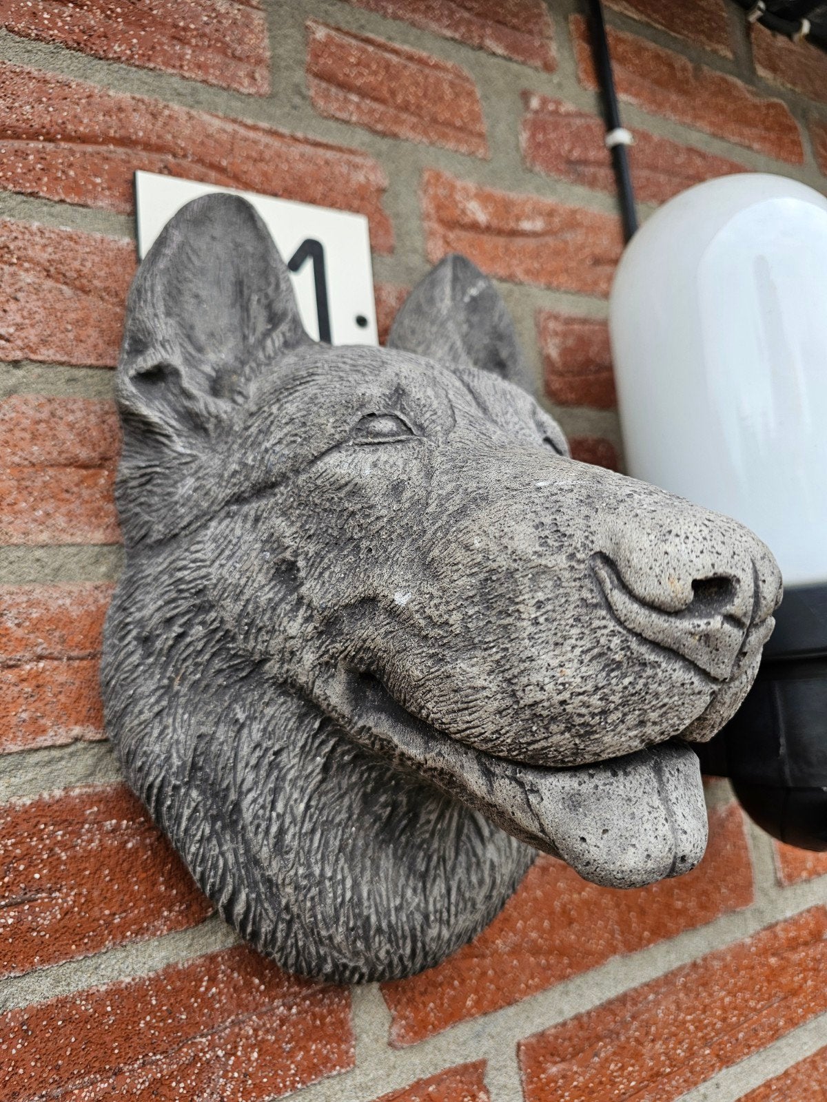 Gedetailleerd Hondenkop Beeld - Tuin/Entree Decoratie, Ophalen of Verzenden, Gebruikt, Beton, Dierenbeeld