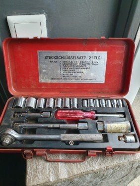 Duitse Mannesmann Steeksleutelset 21-delig in metalen koffer, Ophalen of Verzenden, Gebruikt, Gereedschapsset, Overige merken
