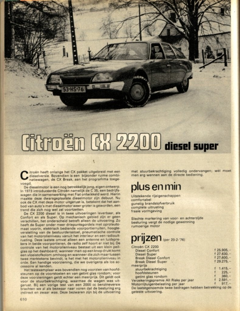 Autokampioen test Citroen CX 2200 Diesel Super Maart 1976, Ophalen of Verzenden, Gelezen, Citroën