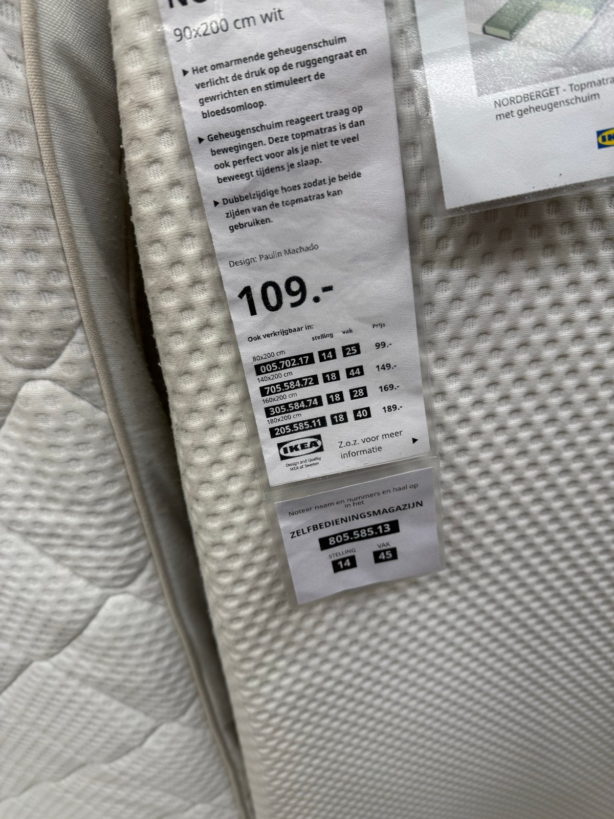 IKEA NORDBERGET Topper 140x200 cm - Ongebruikt, Ophalen, 140 cm, Matras, 200 cm