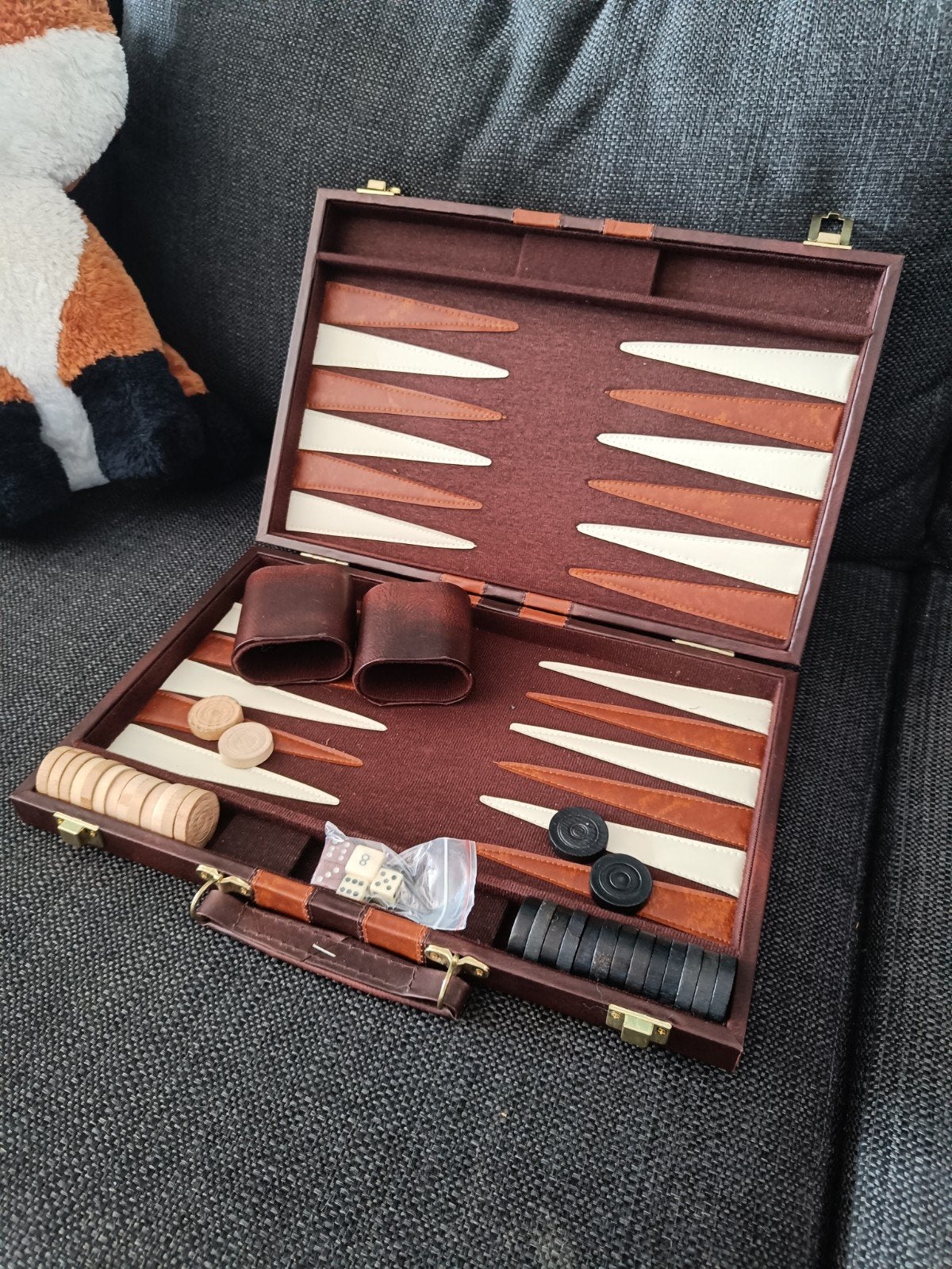 Backgammon deluxe Koffer - Compleet Spel, Een of twee spelers, Ophalen of Verzenden, Gebruikt, Reisspel