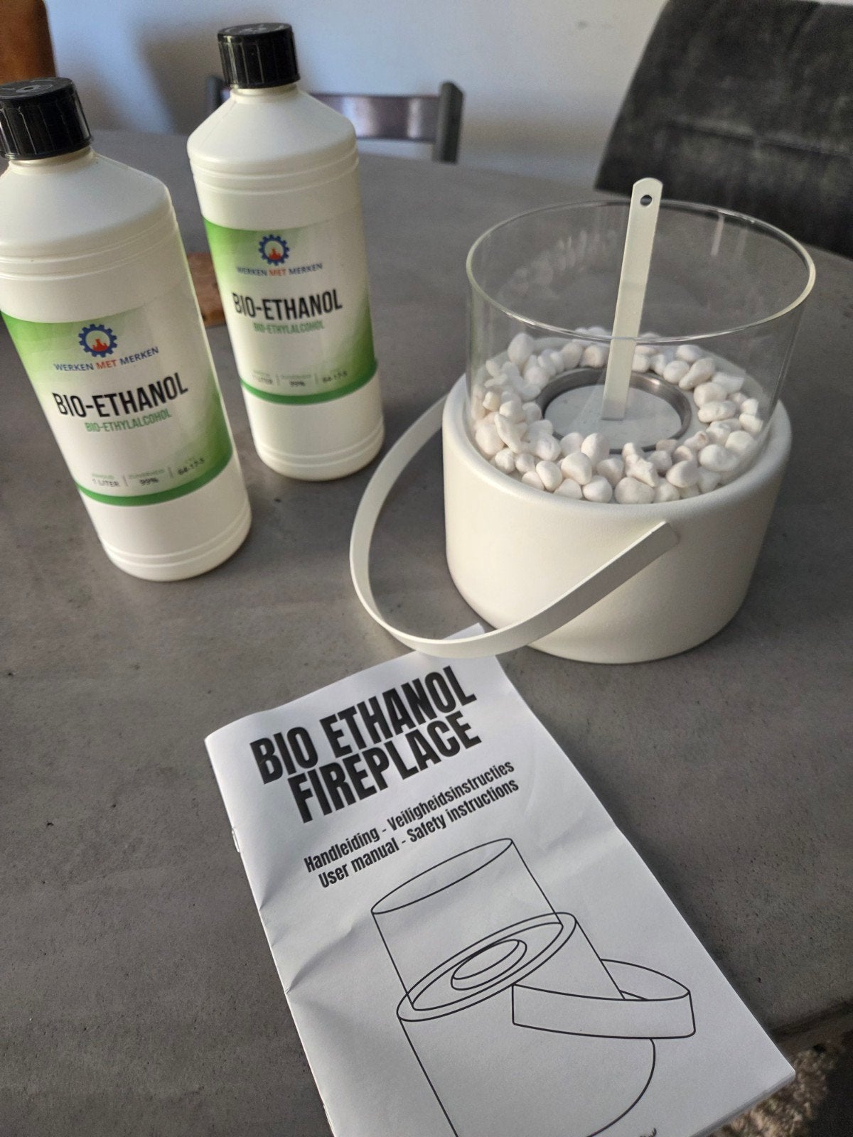 Bio-ethanol sfeerhaard met brandstof en handleiding, Ophalen, Nieuw, Wit, Metaal