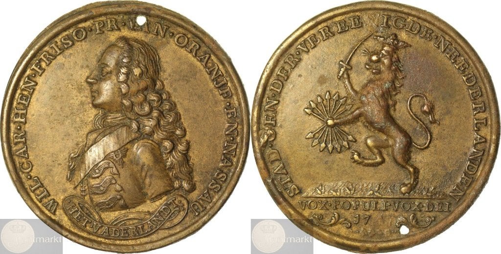 Historiepenning - 1747 'Verheffing Willem Friso Stadhouder', Ophalen of Verzenden, Vóór koninkrijk, Overige waardes, Losse munt