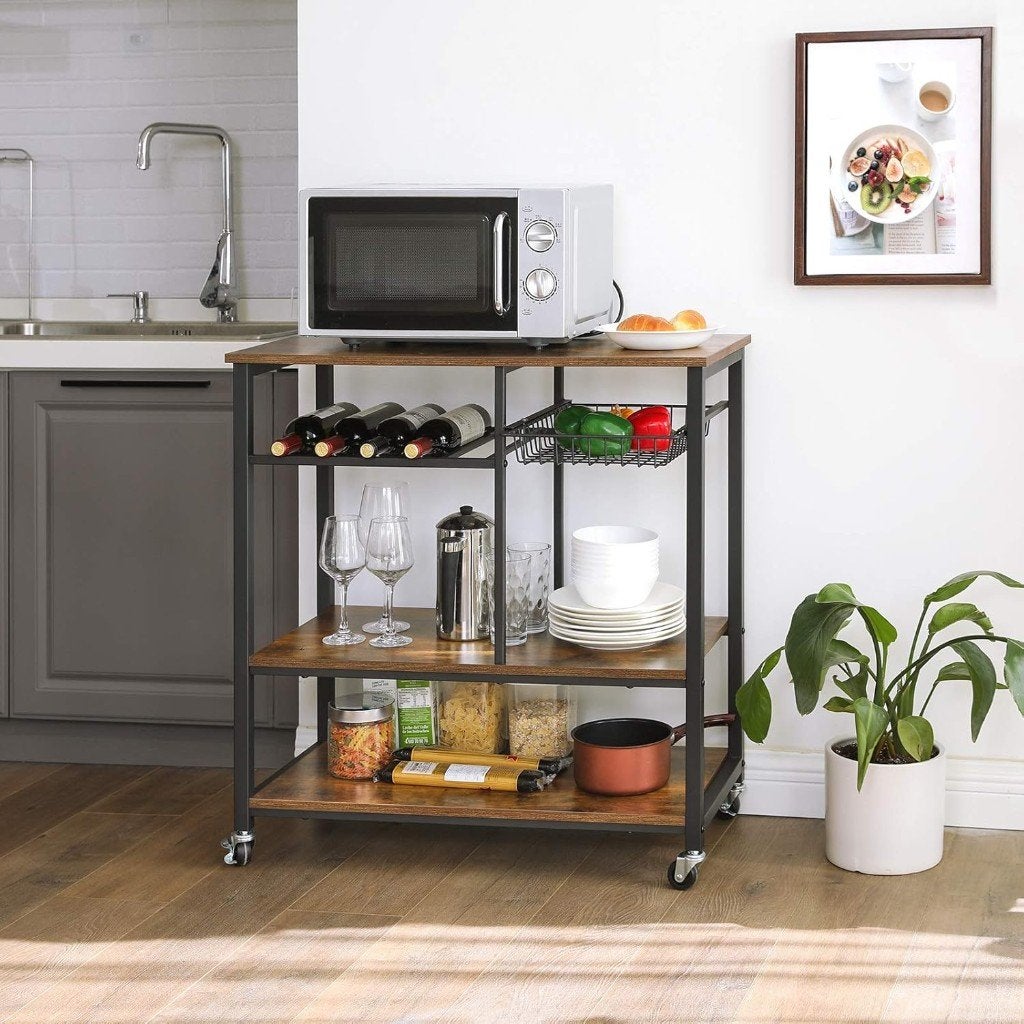 Keukenplank met metalen korf-  flessenhouder-80 x 40 x 86cm, Bruin, Zo goed als nieuw, Minder dan 100 cm, 25 tot 50 cm
