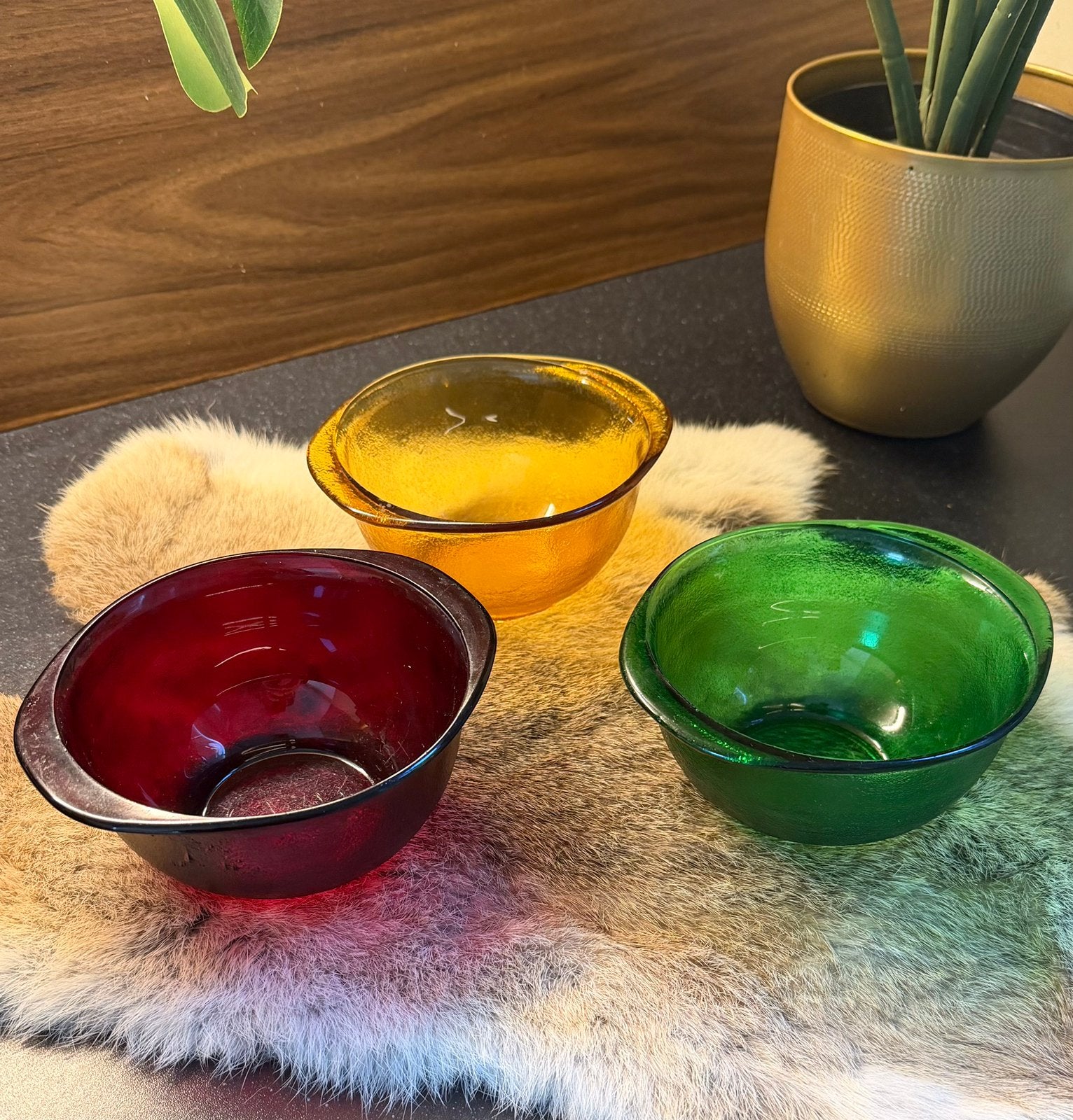 Set 3 vintage Arcoroc Sierra schaaltjes Rood, Groen, Amber, Ophalen of Verzenden, Overige stijlen, Glas, Schaal of Schalen