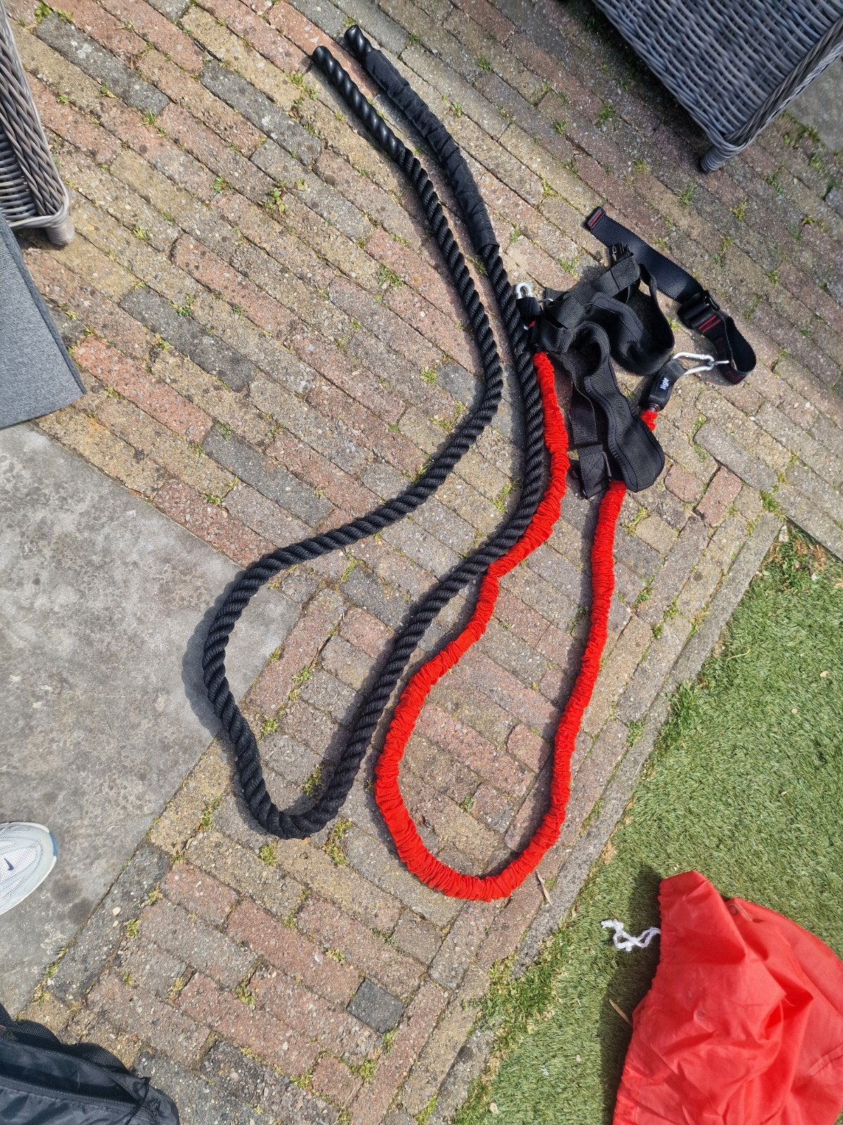 Battle Rope met Harnas en Weerstandsband, Sport en Fitness, Fitnessmaterialen, Ophalen, Gebruikt, Benen, Battle rope