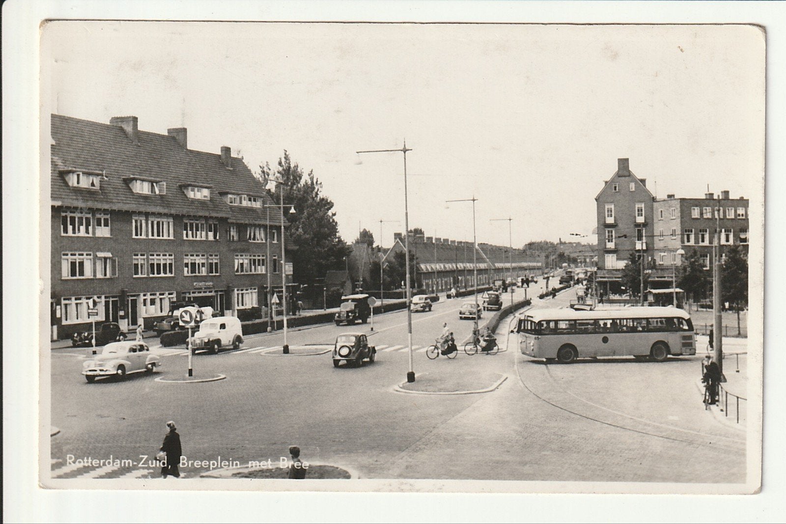ROTTERDAM ZUID BREEPLEIN MET BREE AUTO'S KROMHOUT VERHEULBUS, Verzamelen, Ophalen of Verzenden, 1940 tot 1960, Gelopen, Zuid-Holland